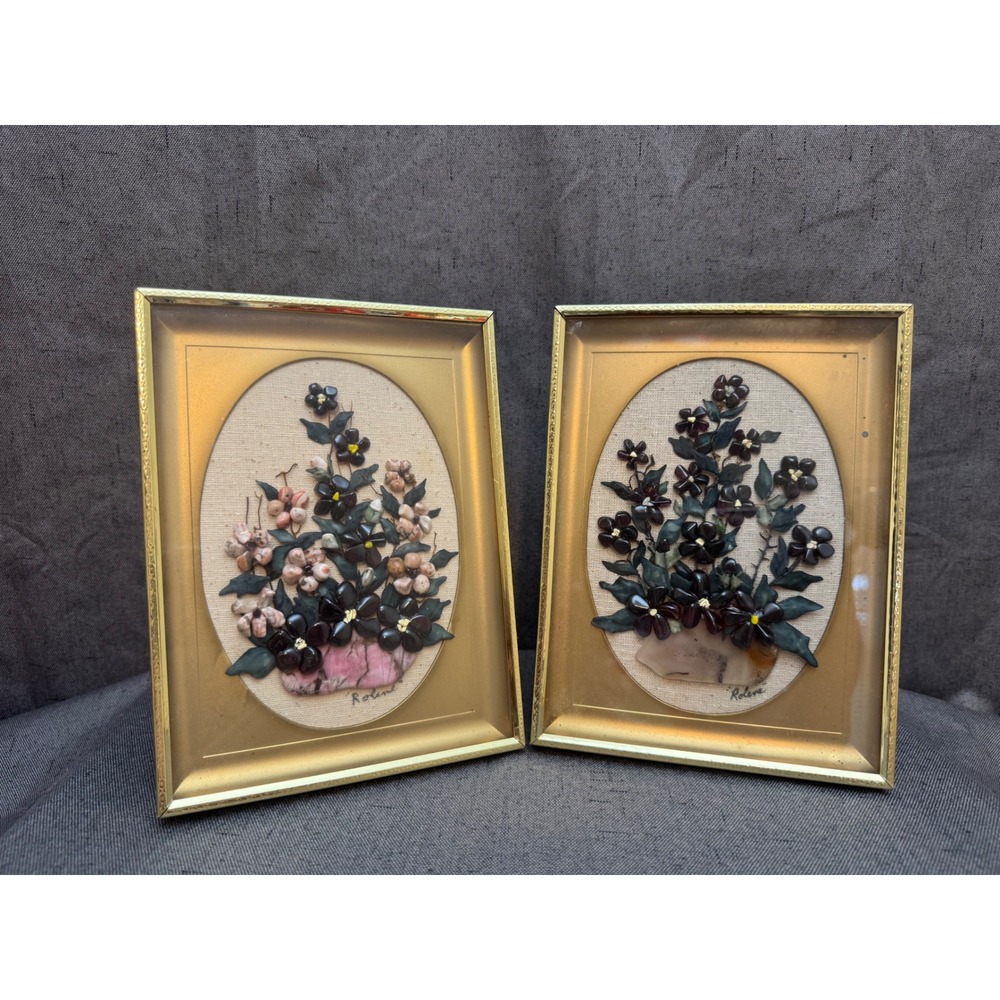 Vintage Floral Gemstone Artwork Garnet Thomsonite, Rhodinite Fan Coral SET